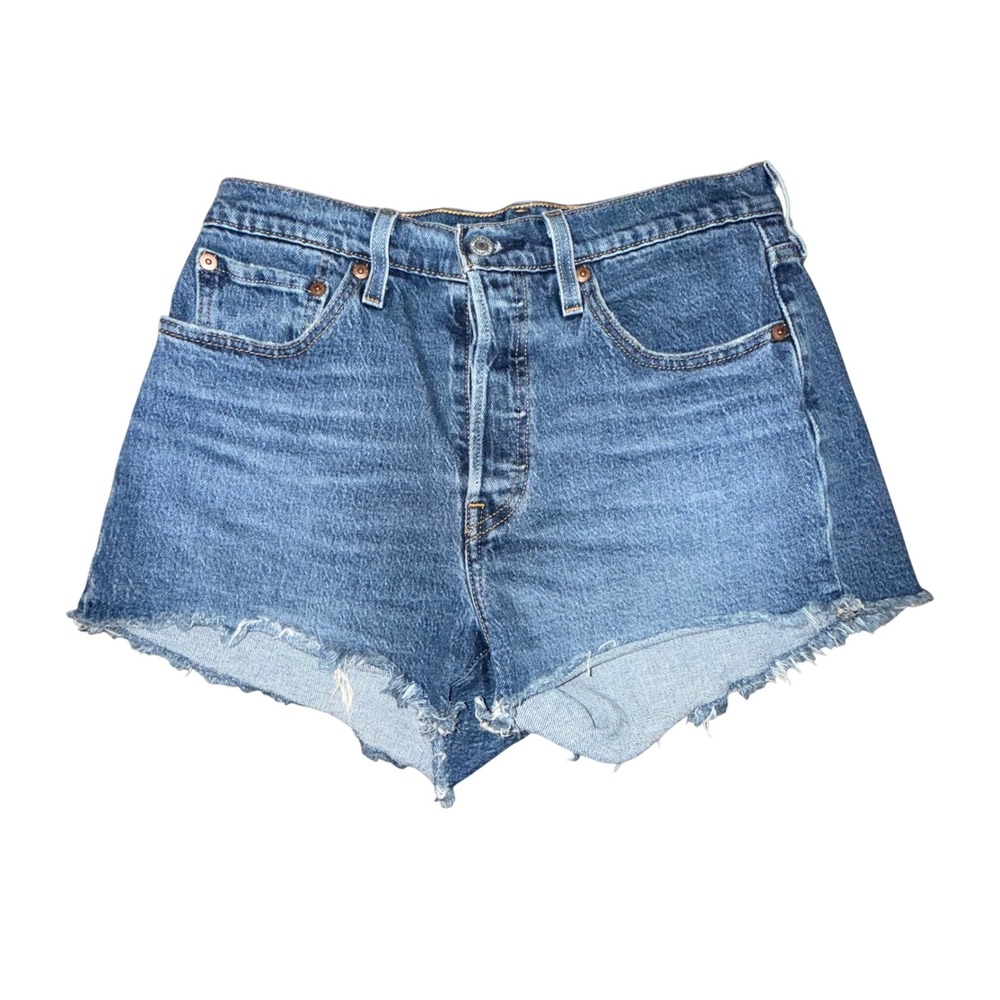 Levi's 501 Denim Cutoff Daisy Duke Shorts Blue Button Fly Raw Hem‎ W Size 28